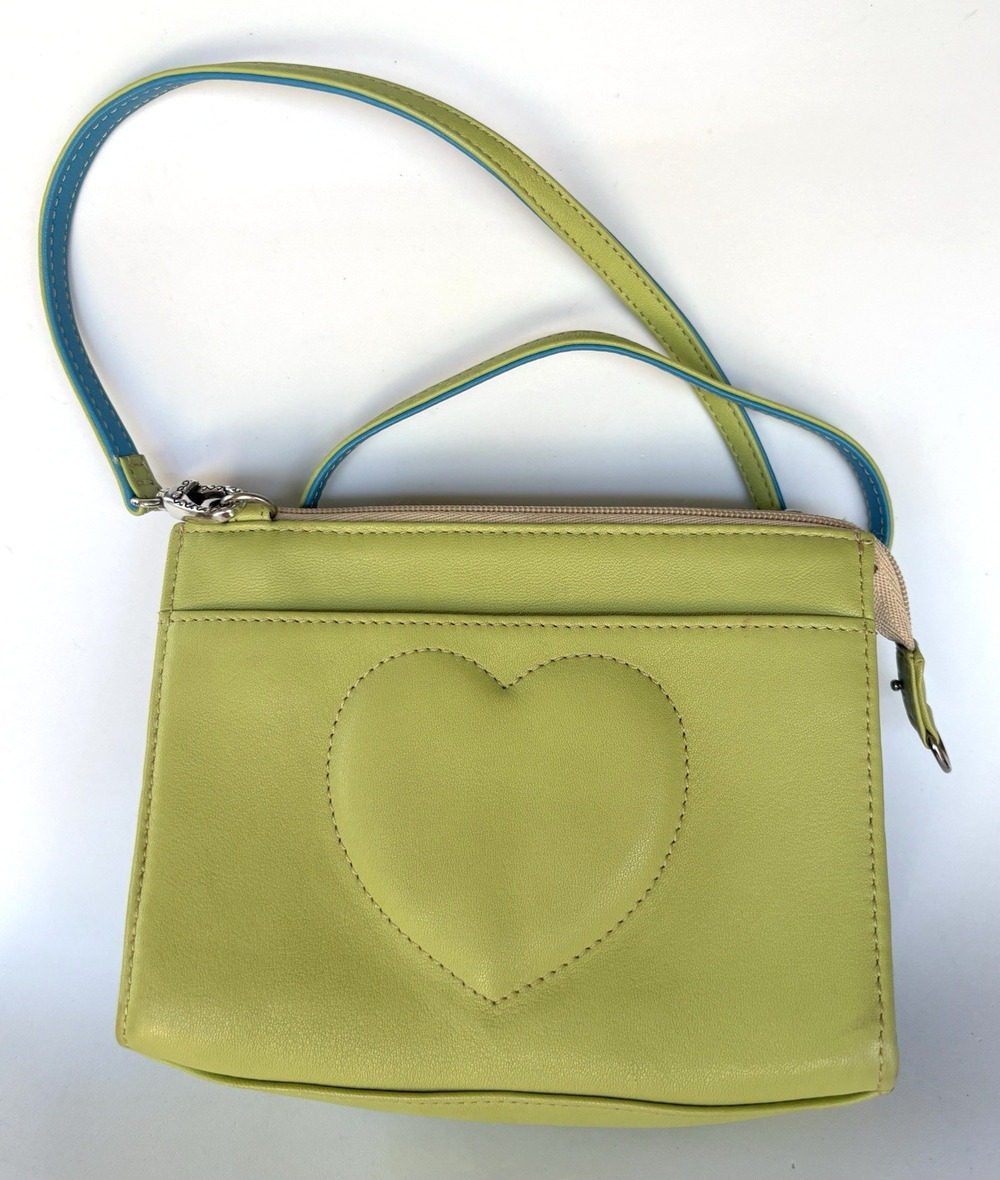 Brighton Puffy Heart Lime Green & Teal Blue Small Crossbody Bag Detachable Strap
